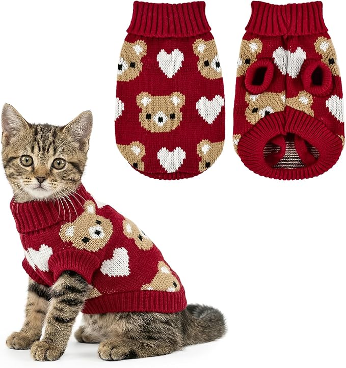 Vehomy Puppy Valentine's Sweater Dog Cat Love Heart Sweater Sweet Heart Kitten Knitwear Clothes Cute Small Pet Valentines Outfit Costume for Cats Small Dogs XXS