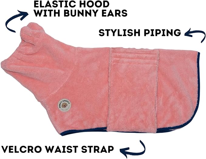 DERPYCHAPPY Premium Dog Towel Robe & Dog Bathrobe for Drying Dogs Made in Korea | Super Absorbent Quick & Adjustable Microfiber Bath Towel for Cats & Puppy Robes After Bath | Soft Warm Coat (Pink,L)
