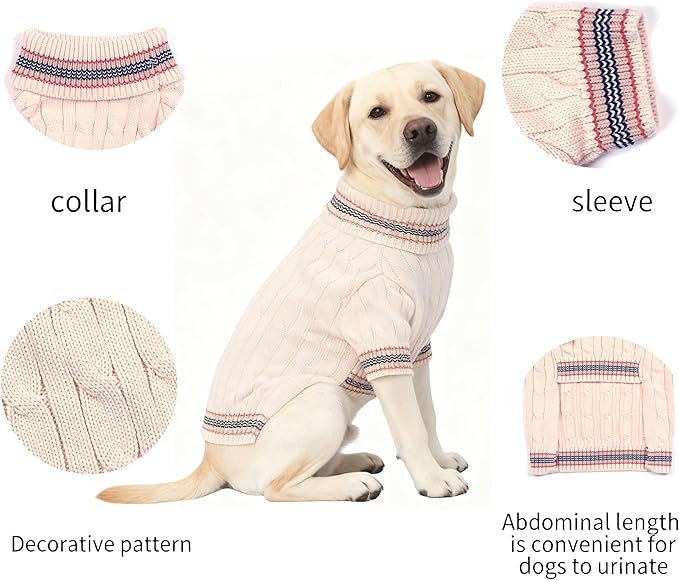 Small/Medium Dog Sweater, Warm Dog Winter Coat w/Sleeves, Comfortable High Neck & Leash Hole, Premium Dog Clothes for Labrador-Best for Holidays, Daily Walks XL White