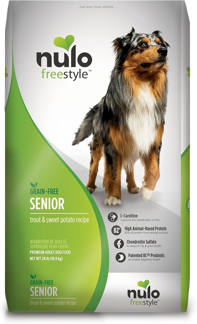 Nulo Senior Grain Free Dog Food with Glucosamine and Chondroitin (Trout and Sweet Potato Recipe, 24lb Bag)