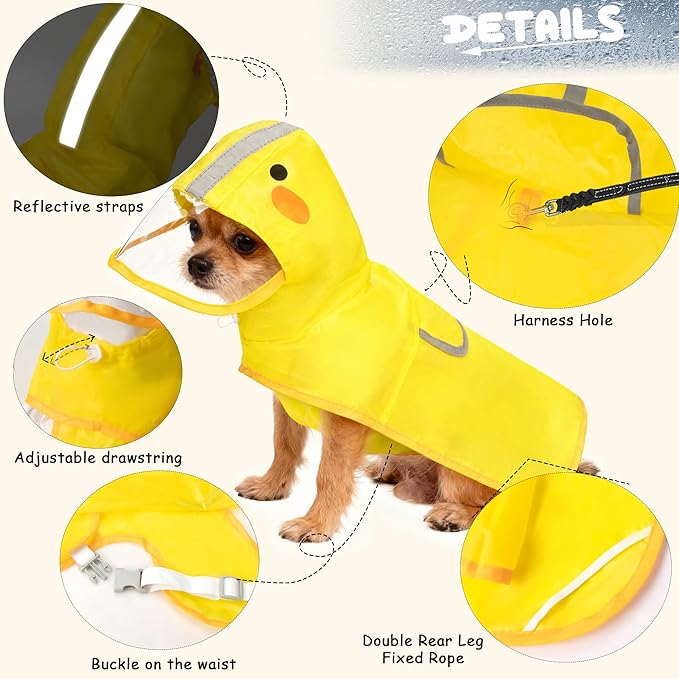 Dog Raincoat,Adjustable Waterproof Cloak Pet Hooded Raincoat Jacket,Cute Yellow Duck Poncho for Pet,Large