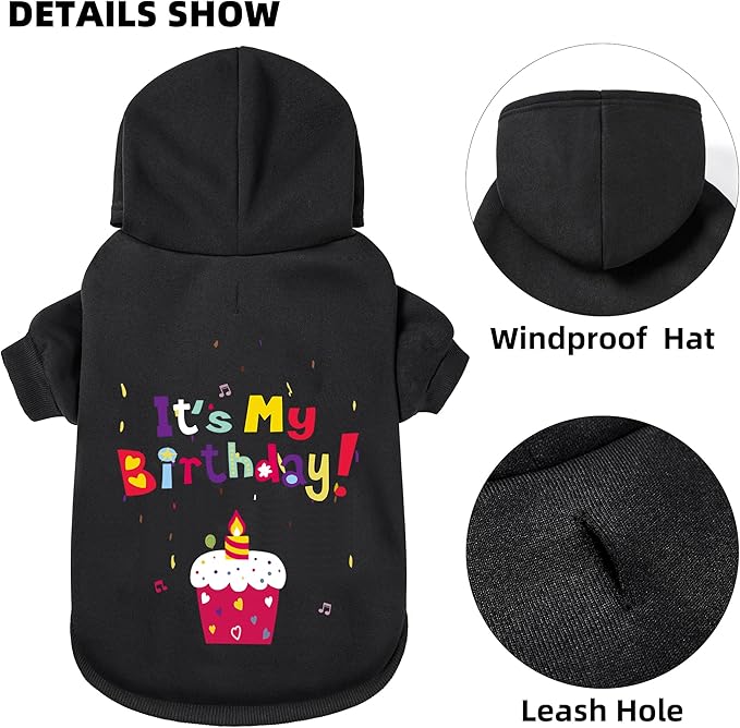 GreenJoy Dog Sweater Dog Hoodie Cold Weather Coat Hooded Sweatshirt for Puppies,Cats, Small Medium Large Dogs (Black(It's My Birthday), X-Large)
