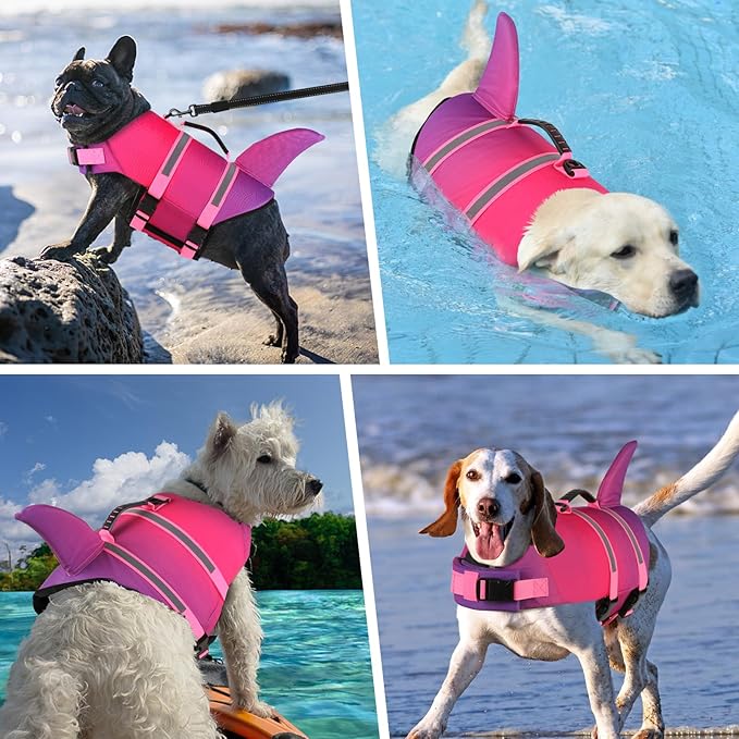 Doglay Dog Life Jacket Shark, Ripstop Dog Life Vests for Swimming Boating with High Buoyancy and Rescue Handle, Adjustable Dog Life Jacket Pet Flotation Vest for Small Medium Large Dogs