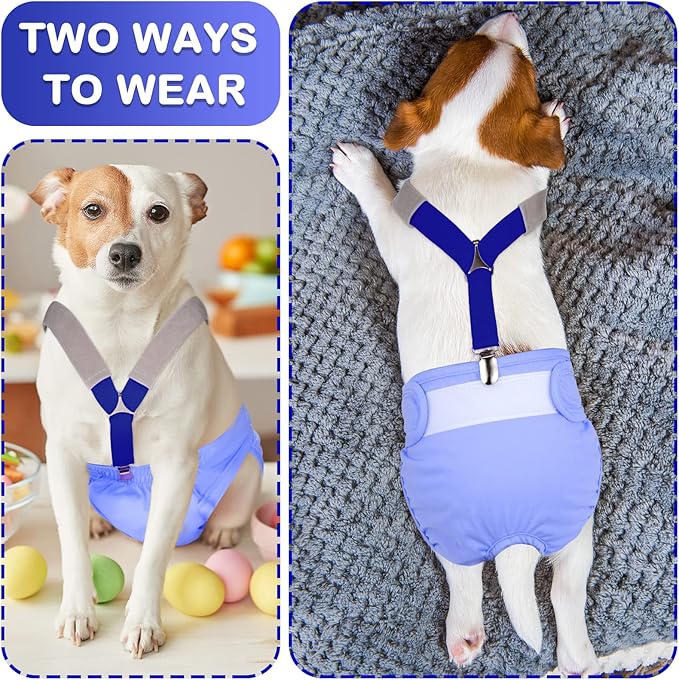 Saintrygo 2 Pcs Dog Suspenders for Diapers Female Male Belly Bands Canine Harness Keep Diaper on Your Pet for Small Medium and Large Dogs(Black, Blue,Small)