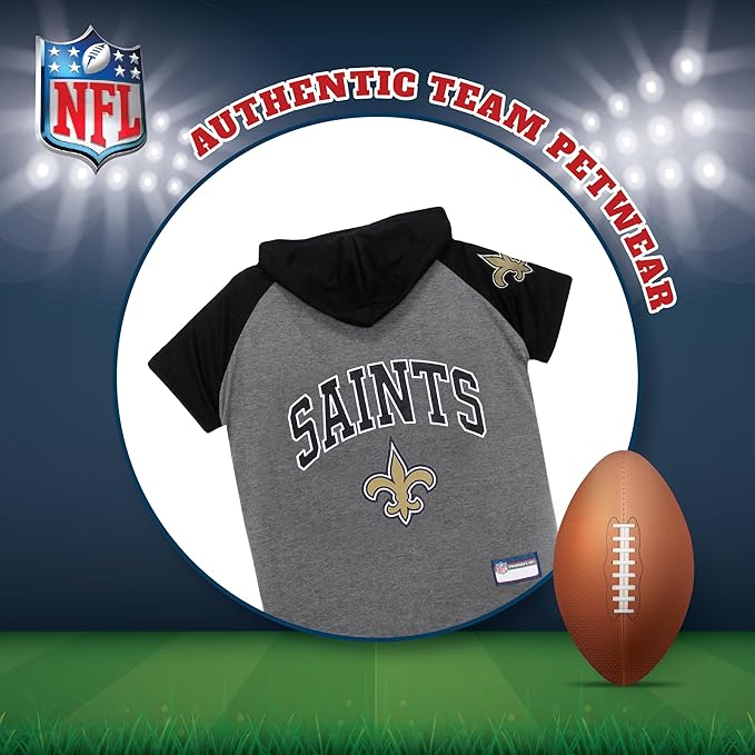 Pets First NFL New Orleans Saints Hoodie for Dogs & Cats. | NFL Football Licensed Dog Hoody Tee Shirt, Medium | Sports Hoody T-Shirt for Pets | Licensed Sporty Dog Shirt