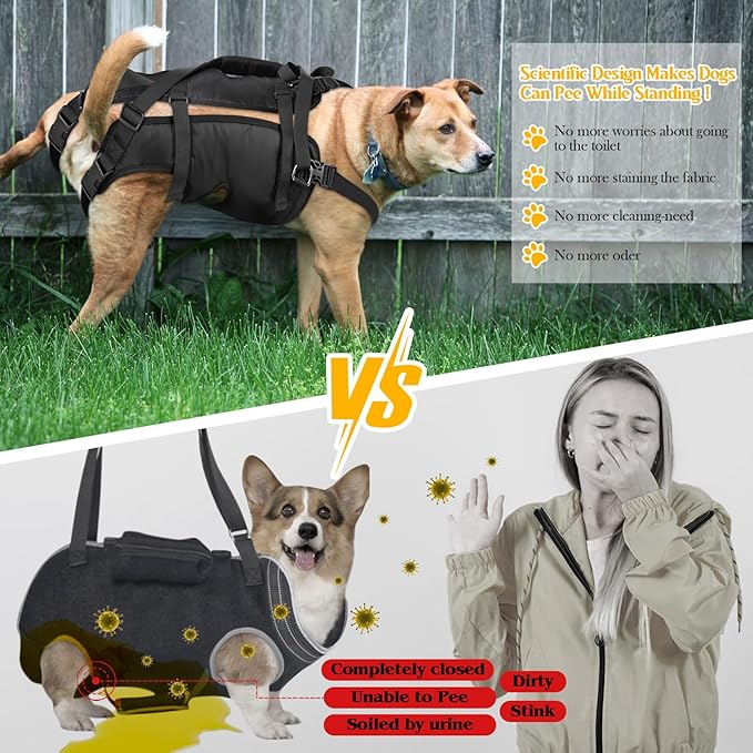 Dog Lift Harness, Dog Sling for Large Medium Dogs' Hind Leg Support Pee-Able. Ideal for Seniors, Disabled, Injured & Arthritic Dogs in ACL Recovery, Secure Harness for Assisted Mobility (Large)