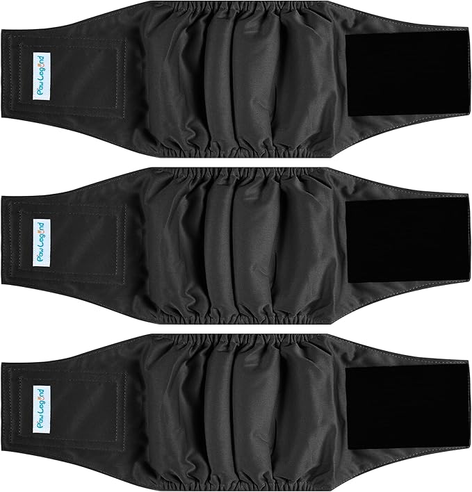 Paw Legend Washable Dog Belly Band Wrap Diapers for Male Dog | High Absorbing Puppy & Doggy Diapers Male (3 Pack,Black,Black,Black,XX-Large)
