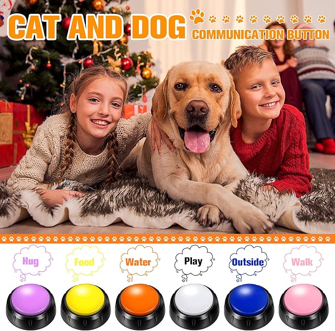 Yunsailing 12 Pack Dog Talking Buttons for Communication Voice Recordable Sound Buttons Talking Buzzers Set with Stickers 30 Seconds DIY Pet Speech Training Button for Dogs & Cats Training