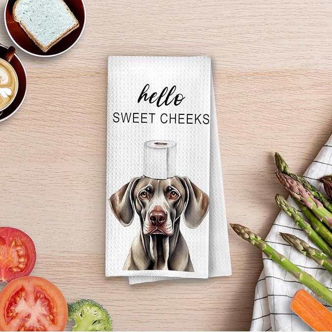Funny Weimaraner Hand Towels - Weimaraner Gifts Waffle Decorative Hand Towels for Bathroom, Hello Sweet Cheeks Bathroom Decor, 16x24 Inches