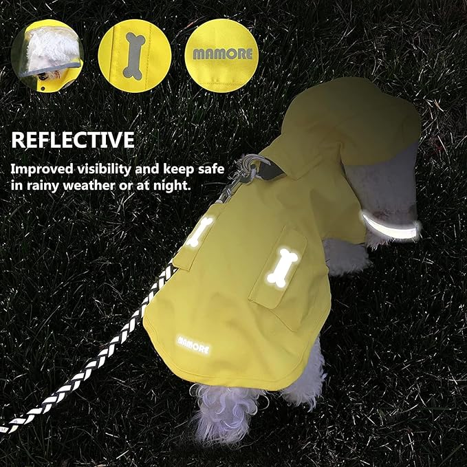 Dog Raincoat,Waterproof Rain Poncho with Hoodie, High Reflective Adjustable Pet Rain Jacket with Leash Hole for Small Medium and Large Dogs (Yellow(Water-Reactive Hydrochromic), Small: 9-13lbs)
