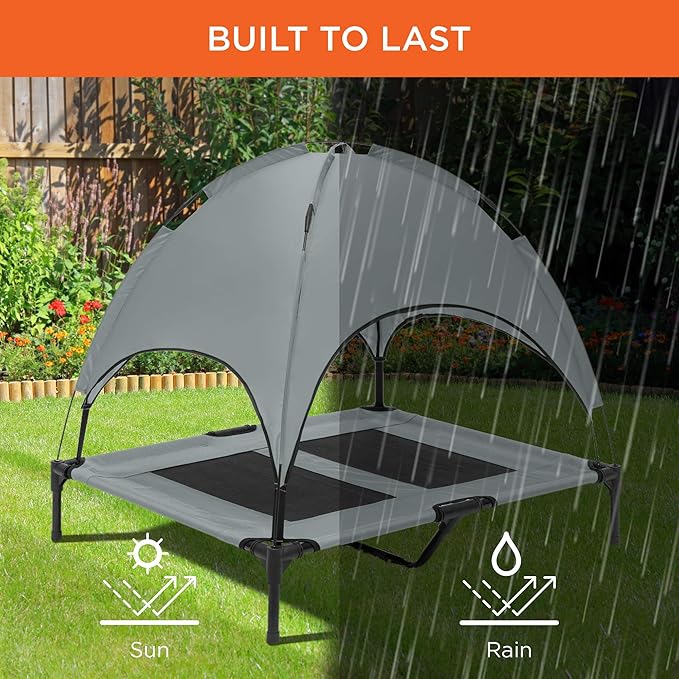 Best Choice Products 36in Elevated Cooling Dog Bed, Outdoor Raised Mesh Pet Cot w/Removable Canopy Shade Tent, Carrying Bag, Breathable Fabric - Gray