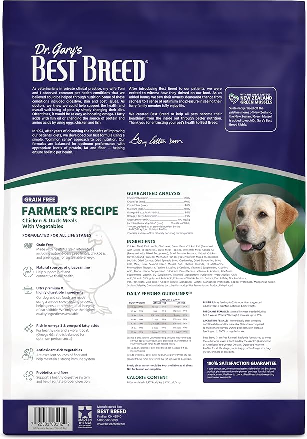 Dr. Gary's Best Breed Grain Free Farmer's Recipe Slow-Cooked in USA, Natural Dry Dog Food for All Breeds and Sizes, 13lbs.
