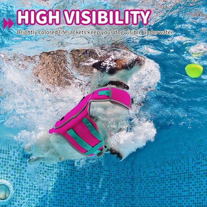 Dog Swimming Vest with D-Ring, Lightweight Dog Life Vests for Boating, Reflective Puppy Lifejackets Swimsuit Neoprene Pet Life Jacket with Rescue Handle for Small Medium Dogs (Rosepink, S)