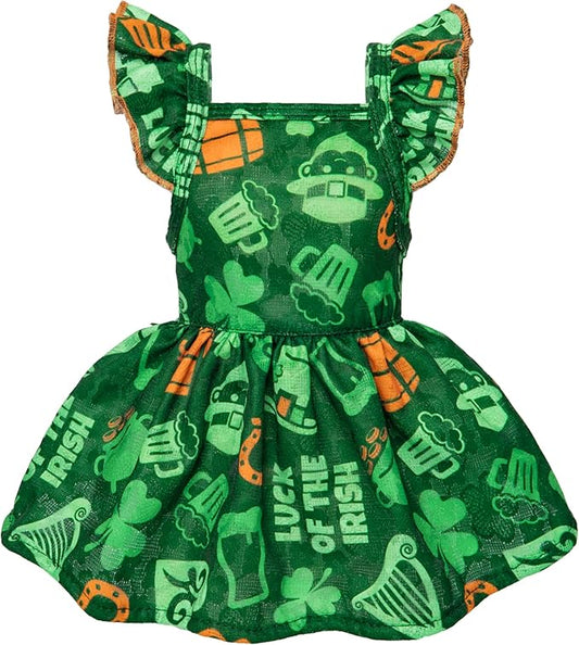 Fitwarm St Patricks Day Ruffle Dog Dress, Lucky Dog Clothes for Small Dogs Girl, Funny Pet Outfit, Green, Orange, Small