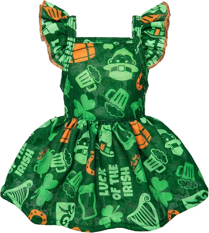 Fitwarm St Patricks Day Ruffle Dog Dress, Lucky Dog Clothes for Small Dogs Girl, Funny Pet Outfit, Green, Orange, XS