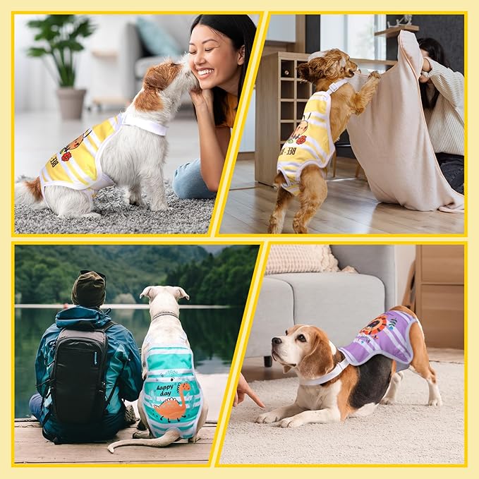 3 Pack Washable Female Dog Diaper Onesie Sanitary Pantie with Adjustable Suspender, Reusable Fixed Diapers, Super Absorbent Leakproof for Small Medium Large Dog in Heat Cycle L