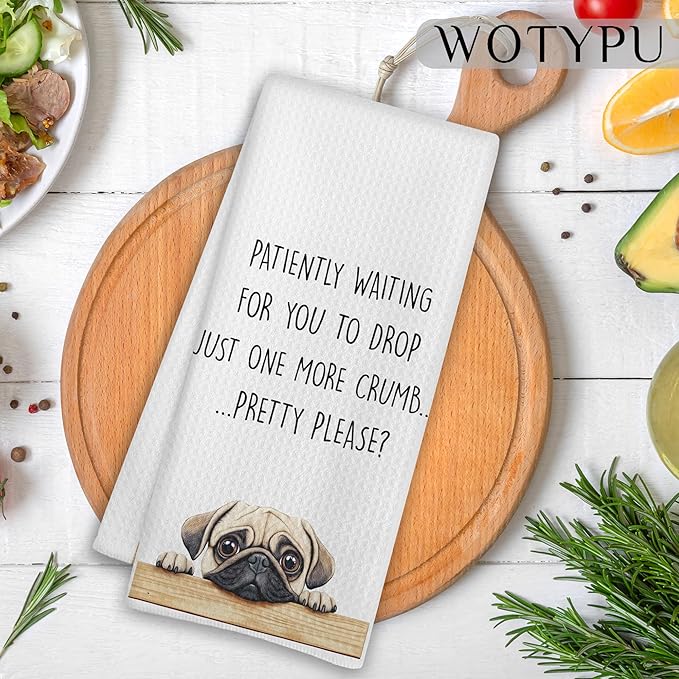 Funny Pug Gifts Kitchen Towels, Gifts for Pug Lovers Dish Tea Towels for Kitchen, Dog Mom Dad Owner Gifts Decorative Hand Towel, 16x24 Inch