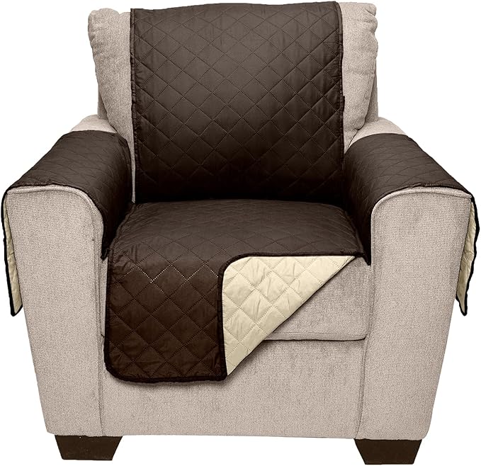 Furhaven Water-Resistant & Reversible Chair Cover Protector for Dogs, Cats, & Children - Two-Tone Pinsonic Quilted Living Room Furniture Cover - Espresso/Clay, Chair (Pack of 2)