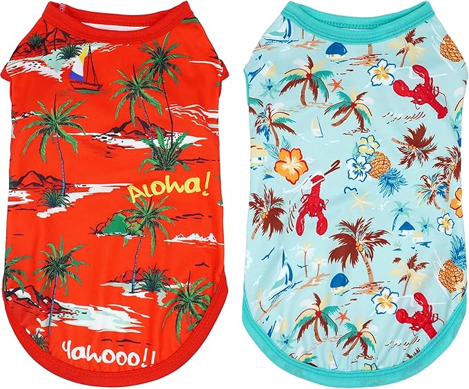 Hawaiian Dog Shirts for Medium Dog Puppy Doggie Girl Boy Bule Red Sleeveless Tank Top Tee Vest T Shirts Male Female Summer Outfit Pack of 2