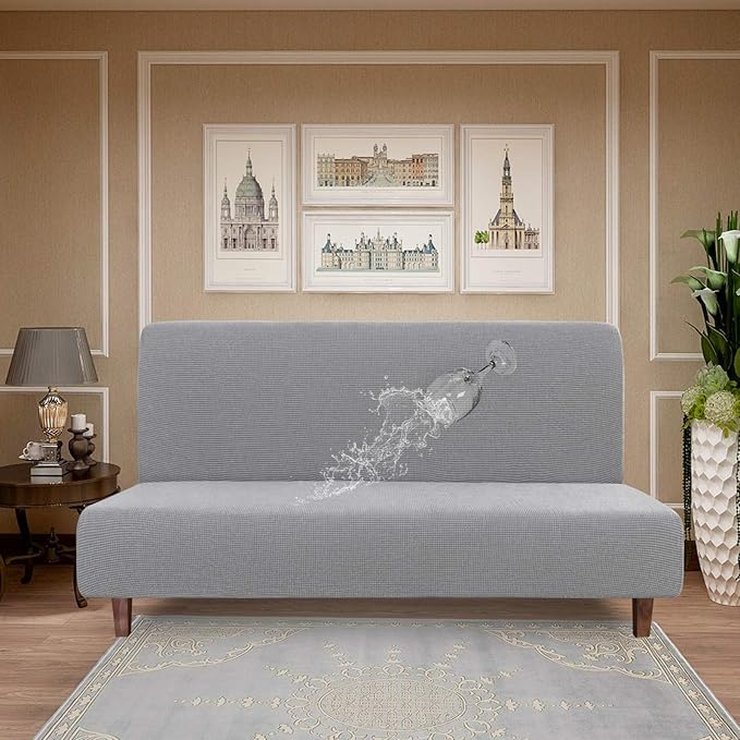 Easy-Going 100% Waterproof Futon Cover, Dual Waterproof Couch Cover for Futon, Stretch Jacquard Sofa Cover, Leakproof Furniture Protector for Kids, Pets, Dog and Cat (Medium, Light Gray)