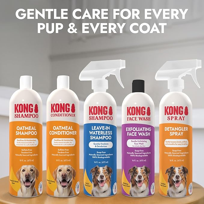 Kong Exfoliating Face Wash for Dogs – Gentle Cleanser, Removes Tear Stains & Odors, Blueberry Scent, 16 fl oz – Biodegradable, Hypoallergenic, Soap-Free, Cruelty-Free, for Sensitive Skin, Made in USA