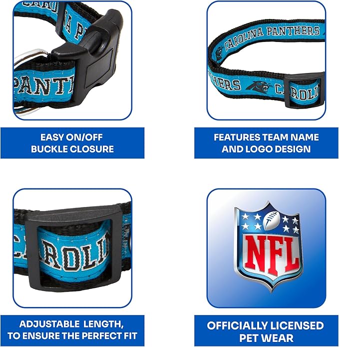 Pets First NFL Carolina Panthers Licensed PET COLLAR, Medium - Heavy-Duty, Strong, and Durable Dog Collar. Available in 31 Football Teams and 4 Sizes
