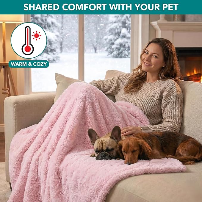 PetAmi Fluffy Waterproof Dog Blanket for Small Medium Dogs, Soft Warm Pet Sherpa Throw Pee Proof Couch Cover, Reversible Cat Puppy Bed Blanket Sofa Protector, Plush Washable Pad (Pink Blush, 24x32)