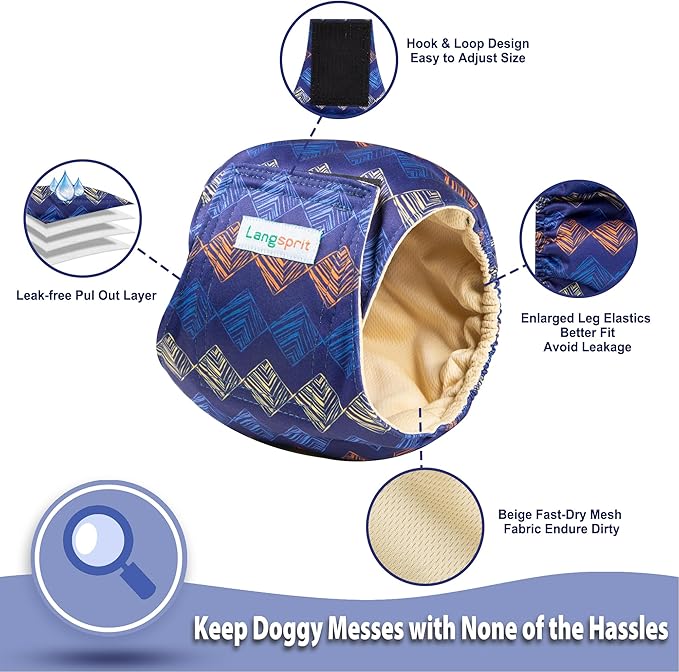 Langsprit Male Belly Bands for Dogs (Pack of 3) - High Absorbing Washable Dog Wraps - Reusable Small Doggy Puppy Diapers Plaid-2 M