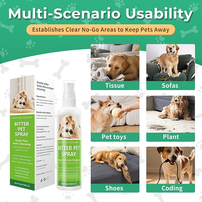 No Chew Spray for Dogs and Cats, Bitter Anti-Chew Dog Deterrent & Training Aid to Stop Chewing, Licking, Marking & Protects Furniture,Indoor & Outdoor Use –5.92 fl oz
