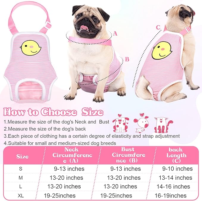 Nuanchu 3 Pcs Female Dog Diaper Sanitary Panties with Adjustable Suspender, Washable Reusable Doggie Diapers for Small Medium Large Dog in Heat Period Menstrual Pet Cats Ducks(Cute Pattern,L)