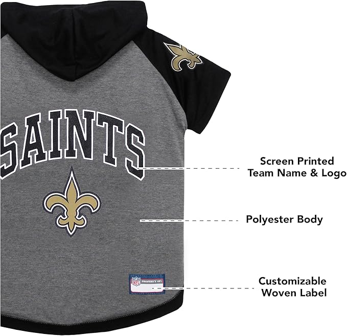 Pets First NFL New Orleans Saints Hoodie for Dogs & Cats. | NFL Football Licensed Dog Hoody Tee Shirt, Medium | Sports Hoody T-Shirt for Pets | Licensed Sporty Dog Shirt
