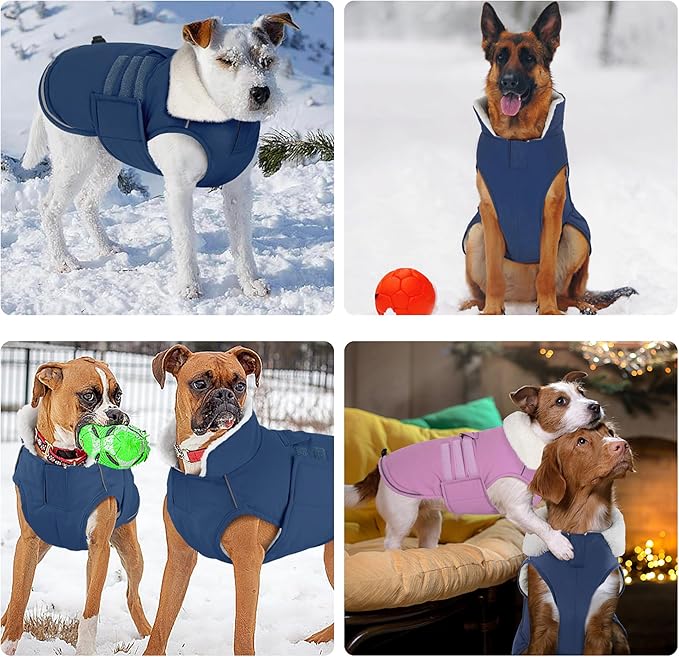 Mklhgty Extra Warm Dog Coat, Waterproof Dog Winter Jacket with Leash Portal, Fleece Reflective Pet Snow Vest for Small Medium Large Dogs - Blue - S