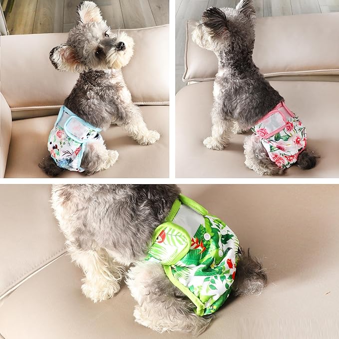 wegreeco Luxury Washable Reusable Dog Diapers (Stylish Pattern) - Female Dog Diapers, Doggie Diapers, 3 Pack (Floral, Large)