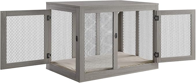 PENN-PLAX Modern and Sophisticated Dog Crate – Pet Furniture Designed as an End Table or Night Stand – Great for Small to Medium Sized Pups – Beautiful Driftwood Color