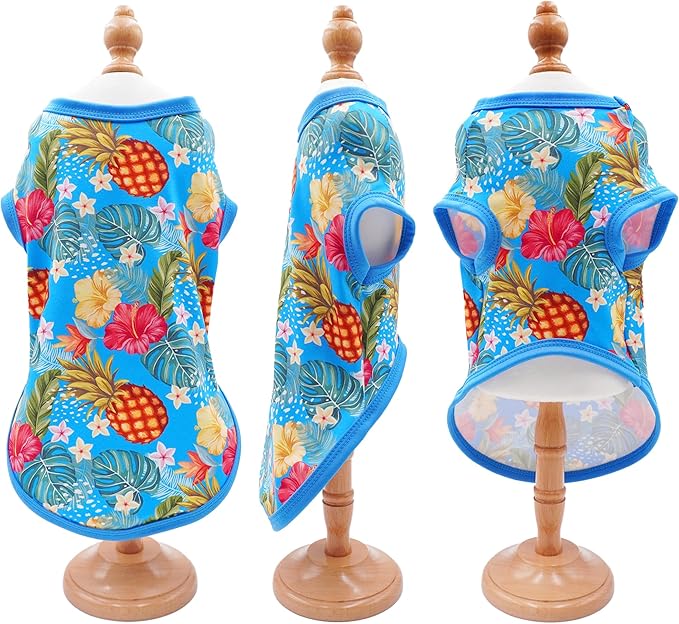 2PCS/Pack Hawaiian Dog Shirts for Extra Large Dogs Spring Summer Sleeveless Tee Vest Tank Top Stretchable Soft Light Weight Pink Blue Pineapples Clothes XL