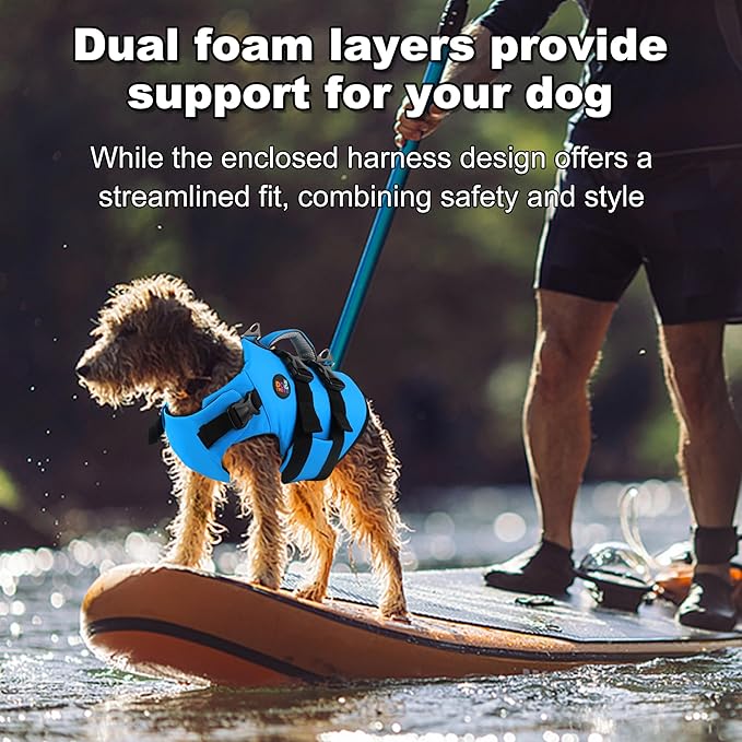 Dogcheer Dog Harness Life Jacket, High Buoyancy Neoprene Dog Life Vest for Swimming Boating, Adjustable Puppy Swim Vest Reflective Pet Float Vest for Small Medium Large Dogs - Blue, XS