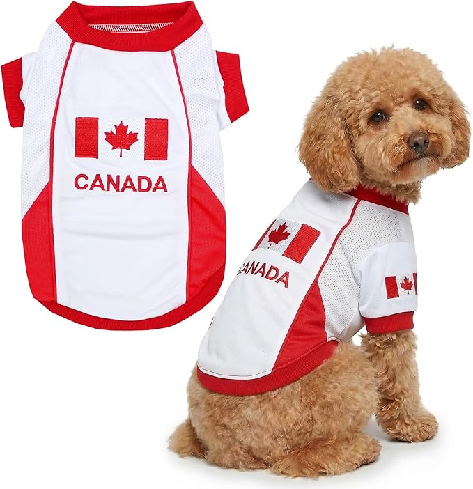 Parisian Pet Team Canada Dog Jersey - Breathable Mesh Puppy Football Jersey - Lightweight Stretch Sporty Dog Clothes - Summer Shirts for Large Dogs - Soccer Jersey for Dogs - Sportswear Pet Clothes