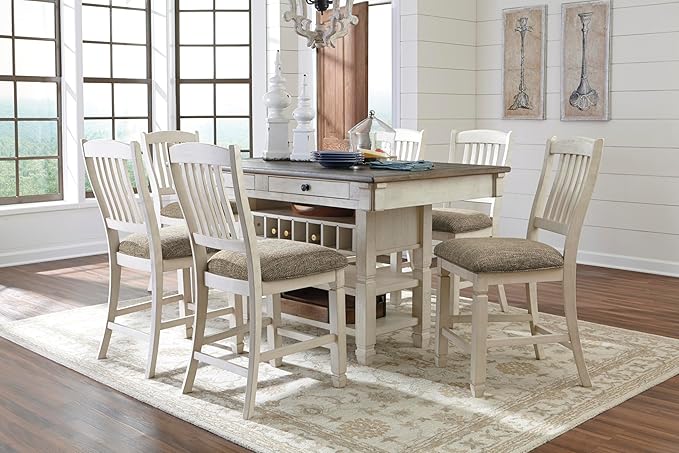 Signature Design by Ashley Bolanburg Rectangular Counter Dining Room Table, 4 Drawers, Seats 6, Storage Rack, Wood, 60" W x 40" D x 36" H, White & Brown