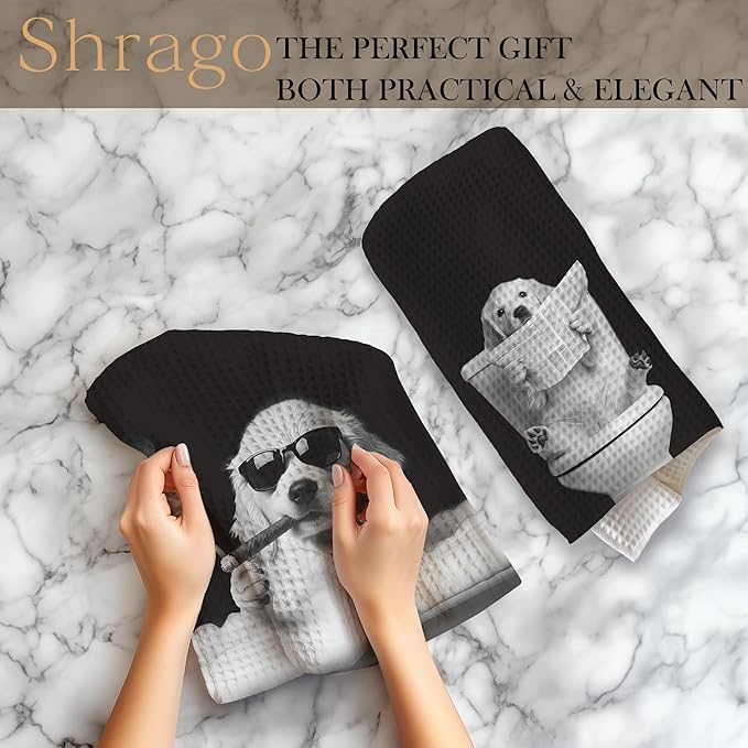 Funny Golden Retriever Bathroom Hand Towels, Dog Bathroom Decor, Golden Retriever Gifts for Women Men Hand Towels for Bath Room Washroom, 16x24 Inch Set of 2