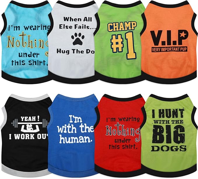 Reginary 8 Pcs Dog Clothes for Small Dogs Boy Summer Shirts Soft Breathable Chihuahua Yorkie Cute Pattern Shirt Puppy Cat Clothing Fit for Mini and Medium Dogs(Large)