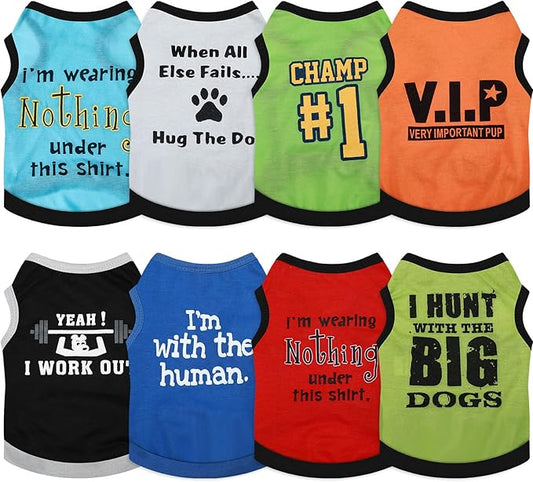 Reginary 8 Pcs Dog Clothes for Small Dogs Boy Summer Shirts Soft Breathable Chihuahua Yorkie Cute Pattern Shirt Puppy Cat Clothing Fit for Mini and Medium Dogs(Large)