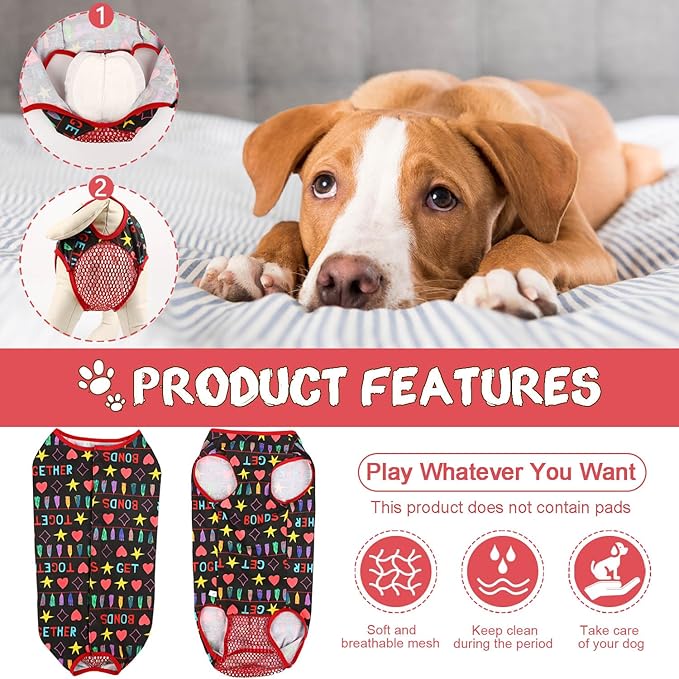 Etdane Dog Diapers Sanitary Panties Physiological Period Shirts Surgical Recovery Suits for Male and Female Dogs Black/L