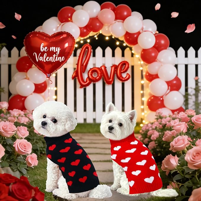 2 Pack Valentines Dog Sweater, Knit Pet Small Dog Sweater Holiday Valentine’s Day Outfit Clothes for Small Medium Large Dogs Pets (Red & Black, Medium)