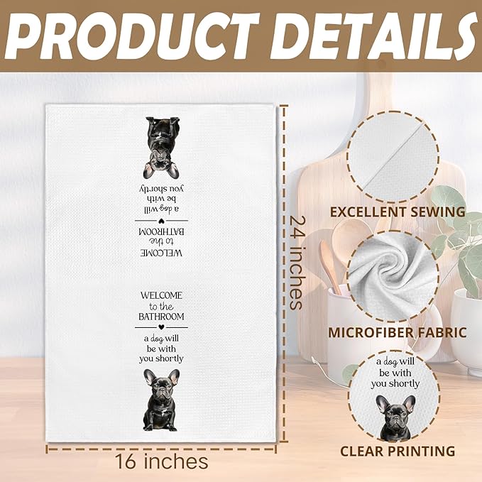Funny French Bulldog Dog Hand Towels, Black French Bulldog Gifts Hand Towel, A Dog Will Be with You Shortly Decorative Towel Bath Towel for Bathroom, Funny FrenchieDog Bathroom Decor, 16x24in