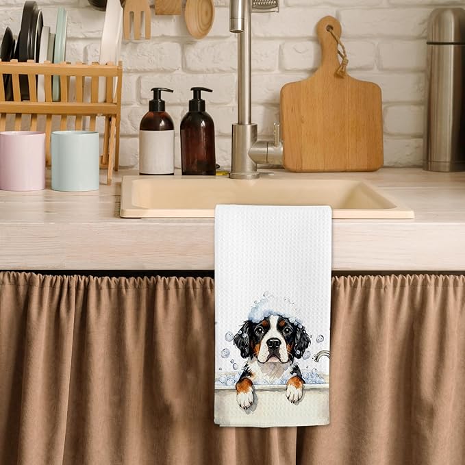Funny Bernese Mountain Bathroom Hand Towels, Bernese Mountain Dog Dish Tea Towels, Funny Dog in Bathtub Hand Towel for Toilet Kitchen Restroom Decor, Dogs Gifts for Women Owners, 16x24 Inch