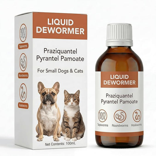 Liquid DeWormer for Dogs & Cats, Praziquantel & Pyrantel Pamoate, Targets Tapeworm, Roundworm & Hookworm, Dewormer for Puppies(6-25 lbs) & Kittens, Broad Spectrum - 100mL