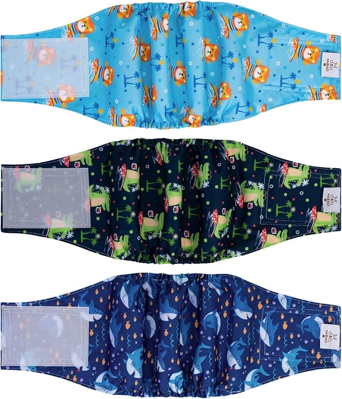 CuteBone Dog Diapers Male Washable Belly Band for Male Dogs Wraps 3pcs a Pack DM38XS