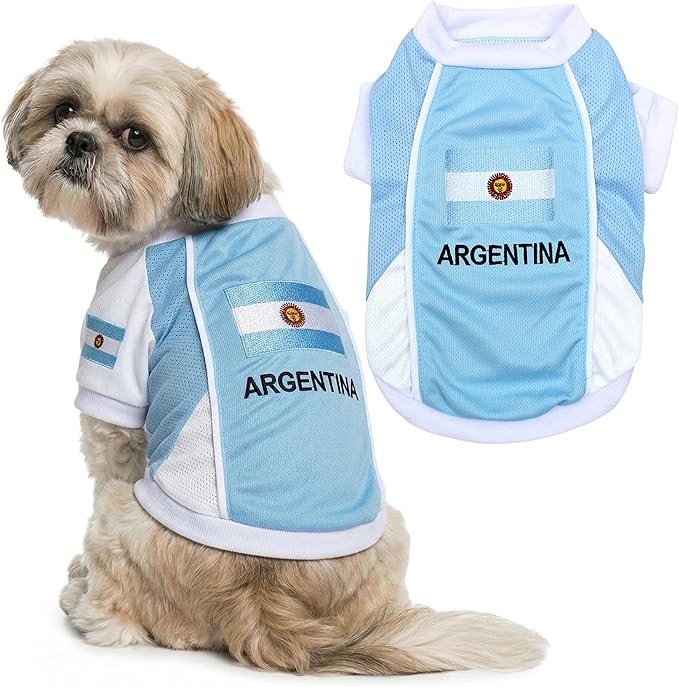 Parisian Pet Argentina Dog Jersey - Breathable Mesh Puppy Football Jersey - Lightweight Stretch Sporty Dog Clothes - Summer Shirts for Medium Dogs - Soccer Jersey for Dogs - Sportswear Pet Clothes