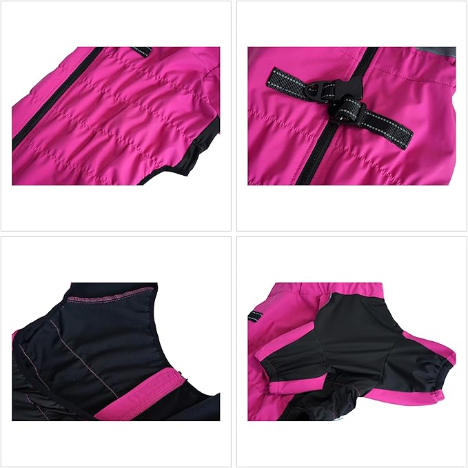 Winter Waterproof Dog Snowsuit – Full Body Outdoor Jacket with Leash Ring, Fleece Lining, Windproof Reflective 4-Leg Dog Coat for Small to Large Dogs Hot Pink M