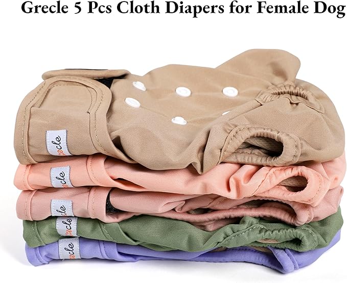 Washable Female Dog Diapers (5 Pack) - Doggie Reusable Small Medium Large Dog Diapers for Doggy Puppy Female in Period - Highly Absorbent Dog Heat Panties,S Plus
